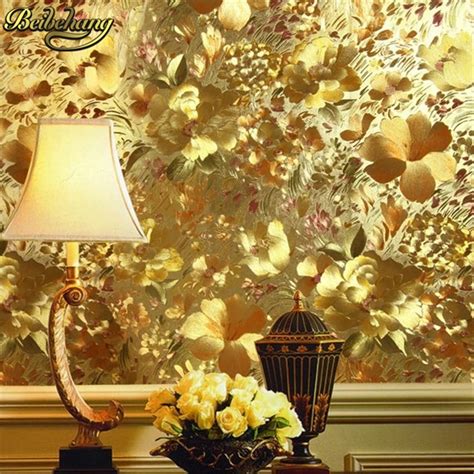 Aliexpress.com : Buy beibehang Floral gold foil wallpaper gold embossed feature background for ...