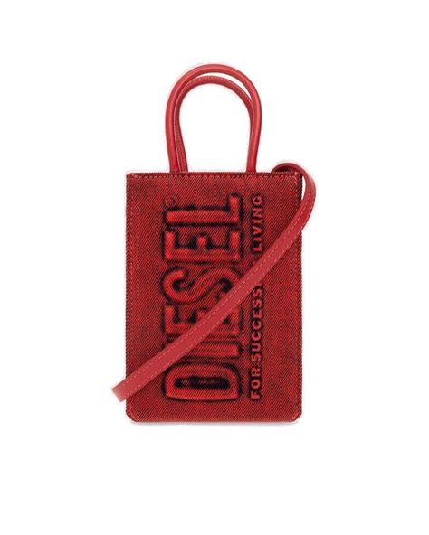 DIESEL Stonewashed Logo Detailed Denim Shoulder Bag in Red | Lyst