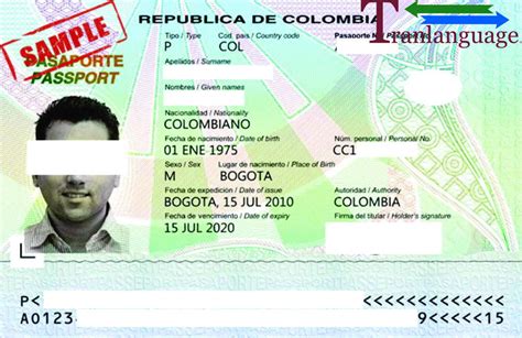 Passport Colombia - Tranlanguage - Certified Translations