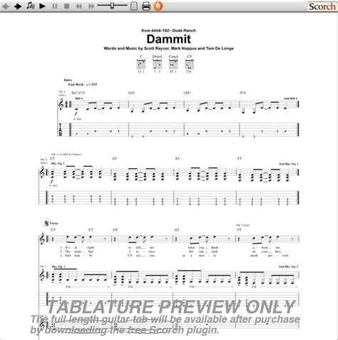 Blink 182 Dammit Guitar Tab : Free Blink 182 Guitar Tabs