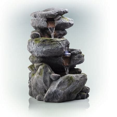 Alpine Corporation Outdoor 3-Tier Rock Water Fountain with LED Lights - Walmart.com