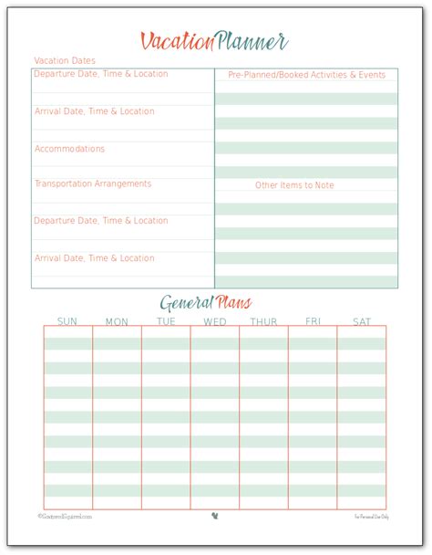 This vacation planner printable is a great place to keep track of all ...