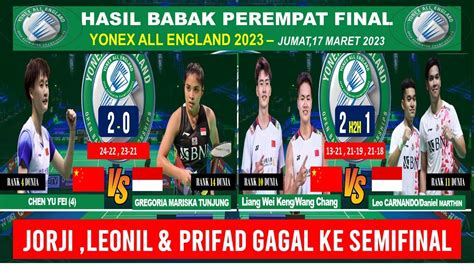 Hasil Lengkap ! Babak 8 Besar All England 2023 Hari Ini - JORJI,LEONIL & PRIFAD GAGAL KE ...