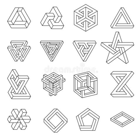 Set of impossible shapes. Optical Illusion. Vector Illustration isolated on white. Sacred g ...