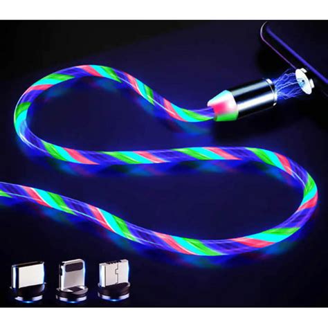 USB Magnetic Universal Charging Cable, LED Flowing Light Magnetic Cable ...