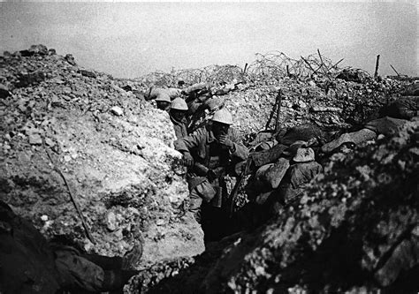 Verdun, February 1916. Soldiers take shelter in a trench during the ...