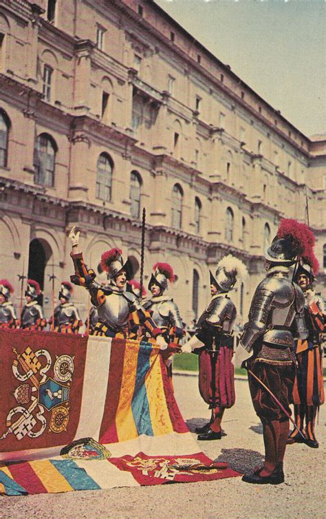 Swiss Guard Taking Annual Oath to Holy Father Vatican Vtg Postcard Worlds Fair - Topographical ...