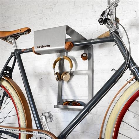 BikeDock Urban Grey - wall mounted bike rack designed with leather cushion - Artivelo