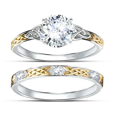 Centre 1ct Simulated Diamond Wedding Set Two Tone Gold Plated Engagement Ring Cool 925 Sterling ...