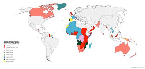 Map of European Colonial Empires on Queen Elizabeth II's accession to the throne in February ...