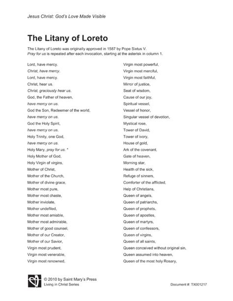 Litany Of Loreto Printable - Printable Word Searches