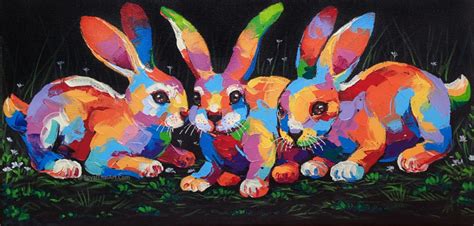 Colorful Rabbit Painting on Canvas by Artists For Sale