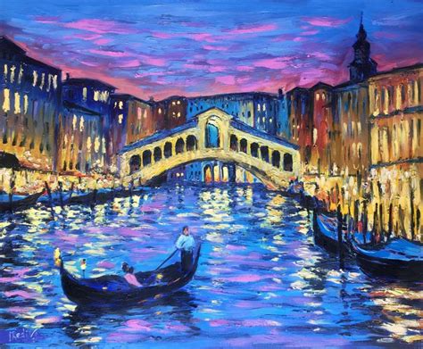 Venice night original oil painting on canvas, artwork of Venice Italy ...