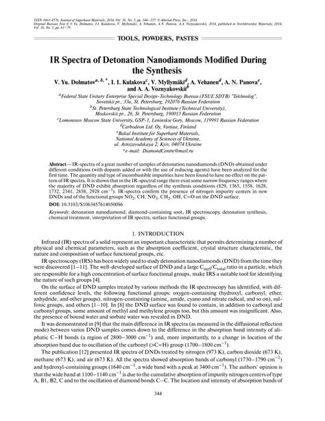 (PDF) IR spectra of detonation nanodiamonds modified during the synthesis