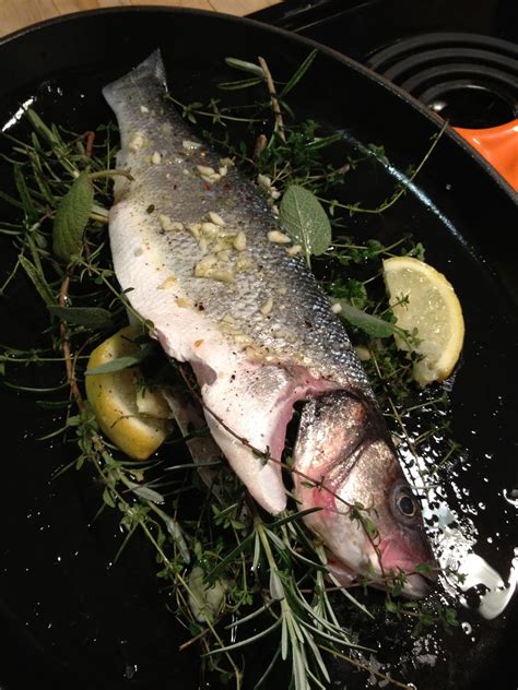 Fatback and Foie Gras: Herb Roasted Branzino with Garlic and Lemons Recipe