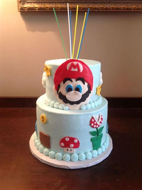 Super Mario Themed Birthday Cakecovered In Buttercream Icing With ...