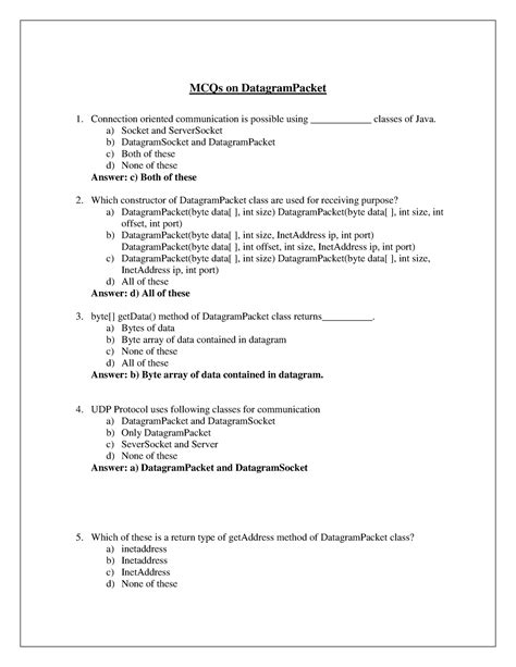 Datagrampacket - datagram - MCQs on DatagramPacket Connection oriented communication is possible ...