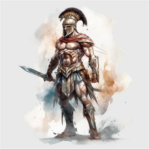 Premium Photo | A drawing of a spartan with a sword in his hand.