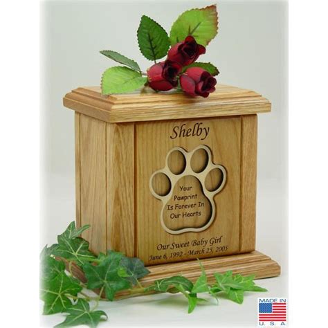 Recessed Paw Print Wood Pet Urn