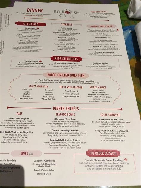 Menu at Red Fish Grill restaurant, New Orleans