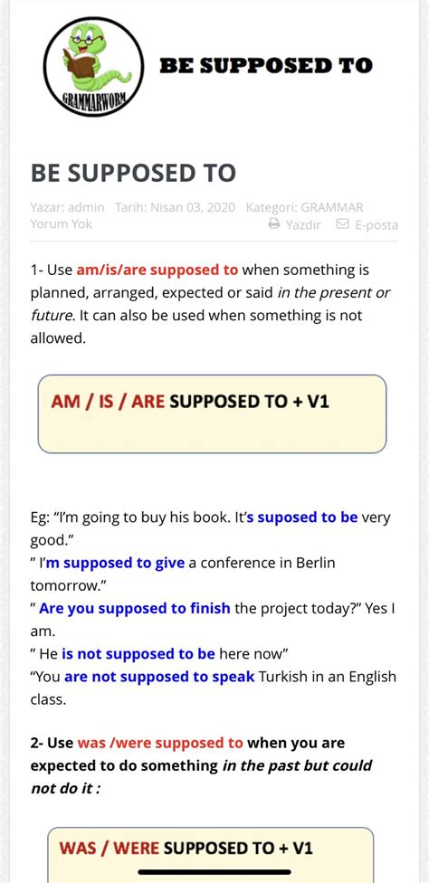 BE SUPPOSED TO | Grammarworm | Grammar exercises, How to plan, Student