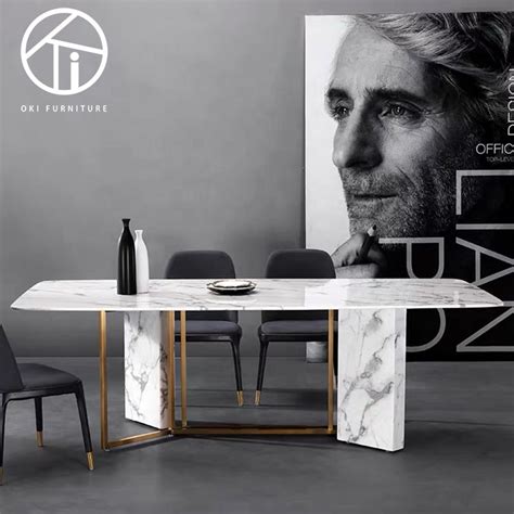 Buy 2020 New Design Rectangular Italian Marble Top And Metal Leg Modern Dining Room Furniture ...