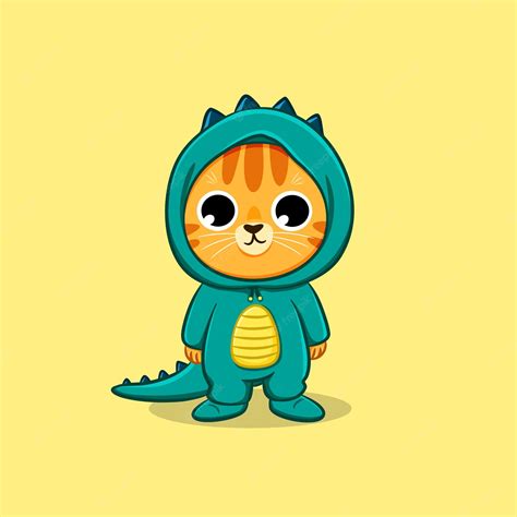 Premium Vector | Cute cat wearing dinosaur costume cartoon vector icon illustration