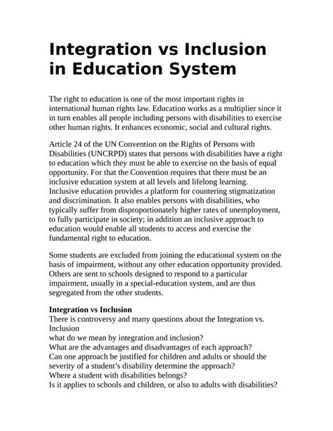 (PDF) Integration vs Inclusion in Education System