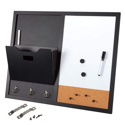 Dry Erase Cork Board Combo, Magnetic Whiteboard Bulletin Message Combination Board with Hooks ...