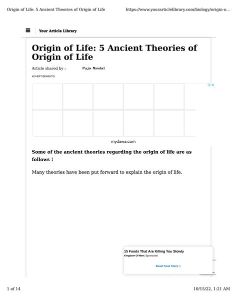 SOLUTION: Origin of life 5 ancient theories of origin of life - Studypool