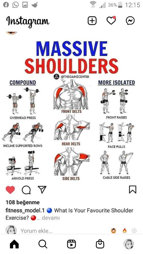 an instagram page with the text massive shoulders and how to do it in 5 ...