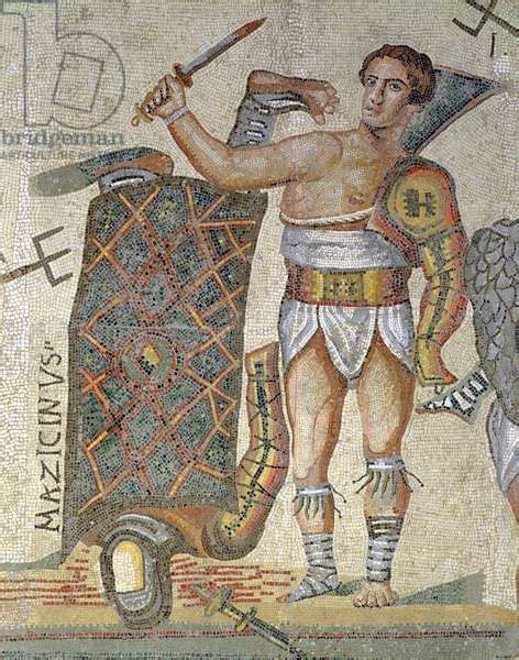 Roman mosaic showing victorious gladiator. Object dated to the 4th century CE. [472x600] : r ...