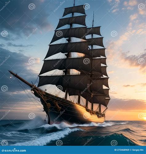 Huge Pirate Ship Sails On Sea. Generative Ai Royalty-Free Stock Photo ...