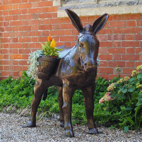 Wild Donkey with Baskets Bronze Metal Garden Statue