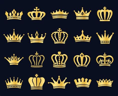 Premium Vector | Royal gold king crowns icon silhouette, heraldic crown elements. Vintage ...