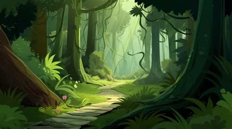 An Animated Forest Drawing Shows A Path Of Trees Background, Forest Picture Background ...