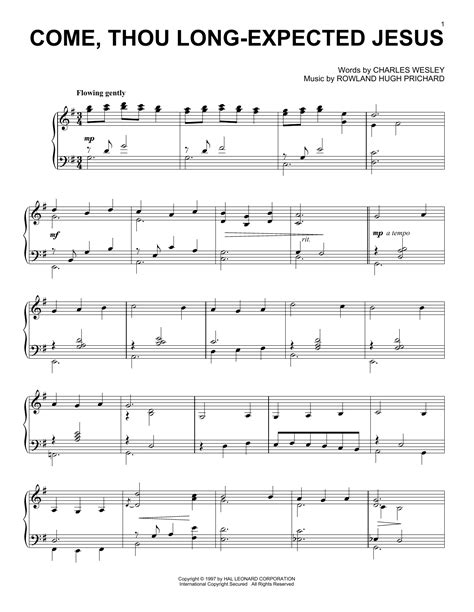 Come, Thou Long-Expected Jesus by Charles Wesley Sheet Music for Piano Solo at Sheet Music Direct