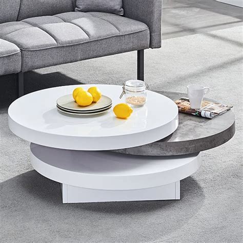 Triplo Round Rotating Coffee Table With Concrete Effect - Best Coffee, Console, Side & Nest Tables