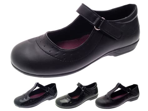 Kids Girls Black School Shoes Faux Leather T Bar Mary Jane Shoes Size ...