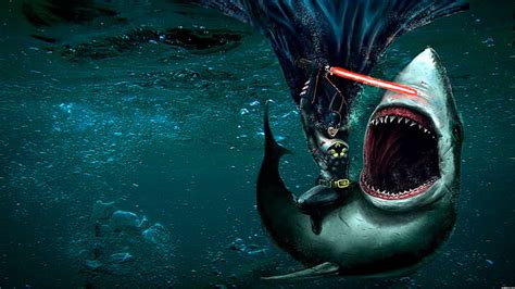 HD wallpaper: Batman Fighting Shark HD, blood, jaws, laser, lightsaber, teeth | Wallpaper Flare