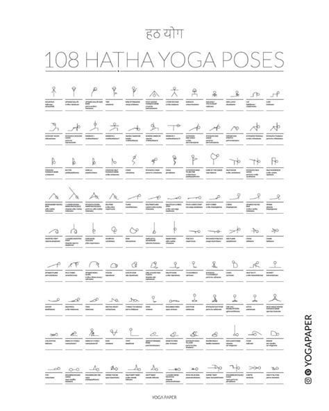 108 Hatha Yoga Poses With Stick Figures - Yoga Paper