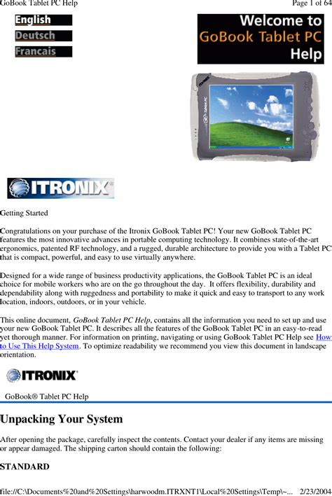 General Dynamics Itronix IX300AC750WLBT GoBook Tablet PC IX300 User Manual