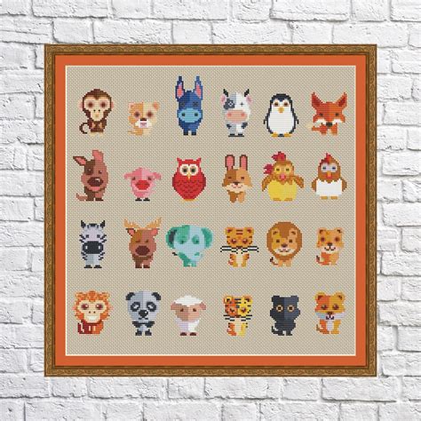 Set of 24 Animals Cross Stitch Patternmodern Cross Stitch - Etsy