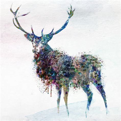 Deer In Watercolor Painting by Marian Voicu