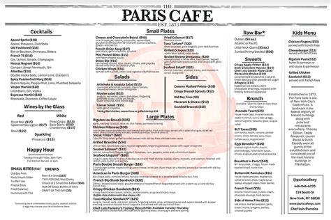 MENU | The Paris Cafe NYC