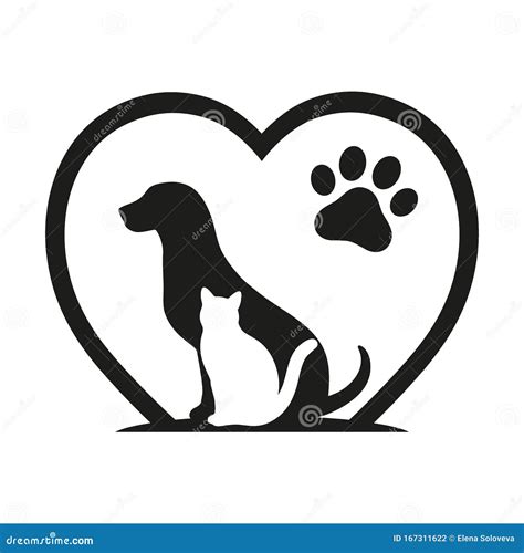 Dog and Cat Love Animal Symbol Paw Print with Heart on a White Background Stock Vector ...