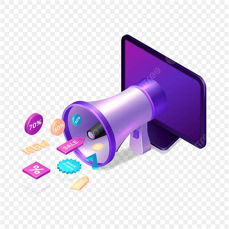 Megaphone Marketing Clipart PNG Images, Digital Marketing Isometric Icons With Megaphone ...