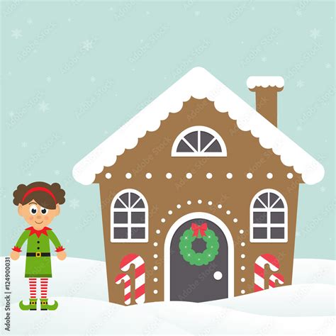 christmas house with cartoon christmas elf girl Stock Vector | Adobe Stock