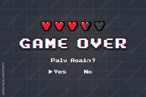 Game over pixel art design with hearts.pixel art .8 bit game.retro game. for game assets in ...