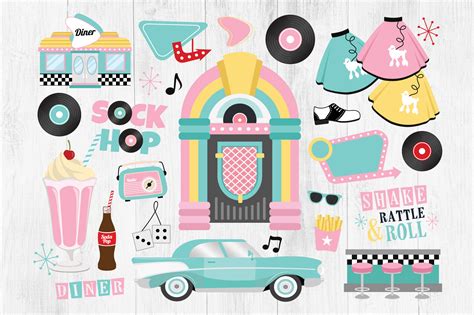 50s Retro Clipart Bundle, 1950s, Sock Hop By Twingenuity Graphics TheHungryJPEG ...